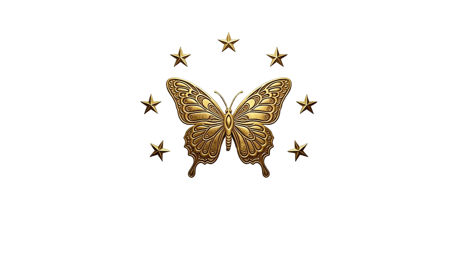Mariposa dorada rodeada por siete estrellas
